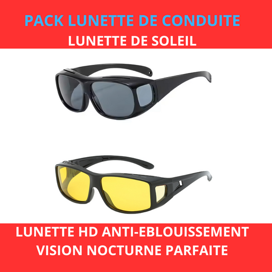 PACK LUNETTE DE CONDUITE NOCTURNE - EVITER LES ACCIDENTS - ANTI EBLOUISEMENT - VISION NOCTURNE - ANTI SOLAIRE